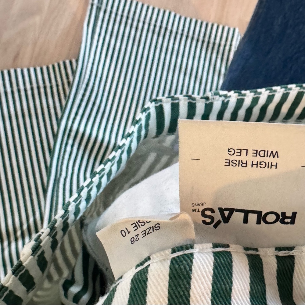 ROLLA'S Forest Green Striped Wide-Leg Trousers - Picture 9 of 9
